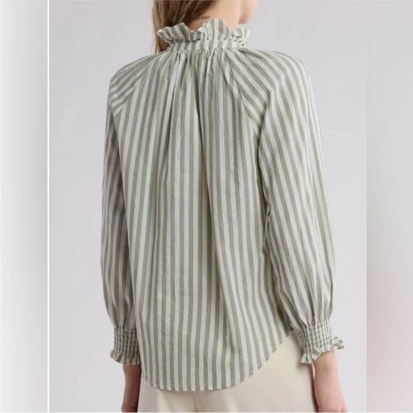 Veronica Beard NWT Calisto Green & Cream Striped Ruffle Collar Shirt $298 - Picture 12 of 12